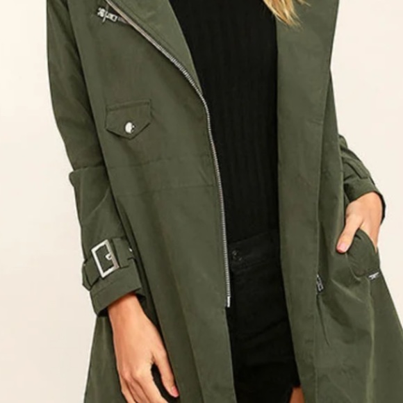 Obey green trench coat - detailed shiny obey buttons and silver hardware - Picture 9 of 10